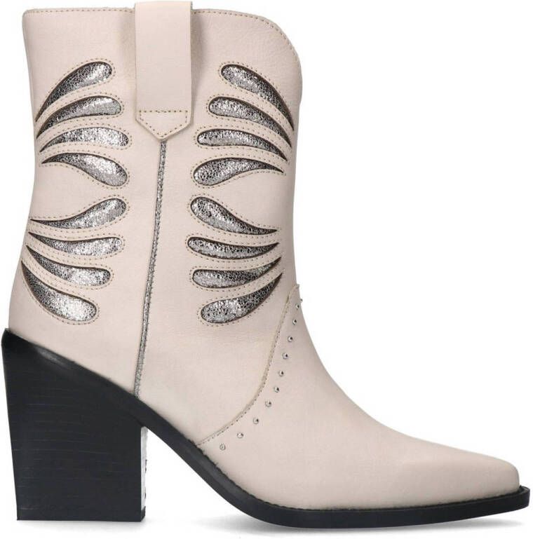 Sacha Dames Off white leren cowboy laarsjes met zilveren details