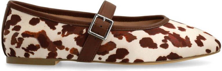Sacha Dames Bruine cow print ballerina's
