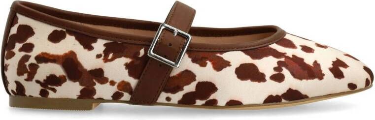 Sacha Dames Bruine cow print ballerina's