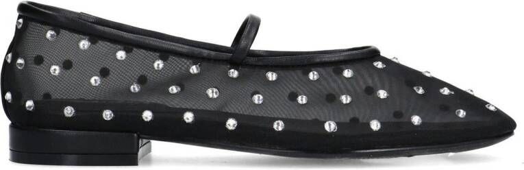 Sacha Dames Zwarte mesh ballerina's met strass