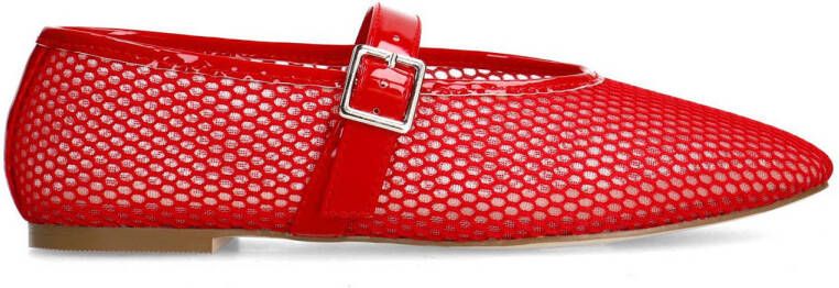 Sacha Dames Rode fishnet ballerina's met zilverkleurige buckle