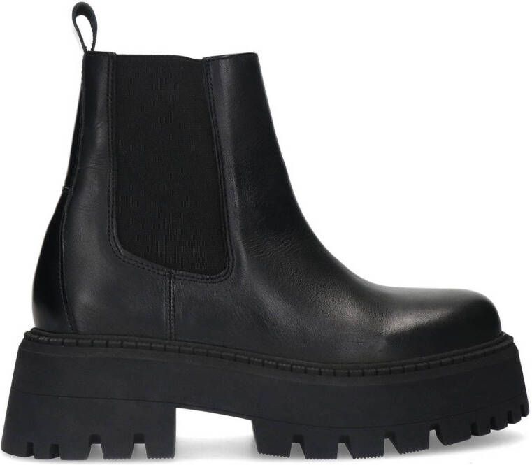 Sacha chunky leren chelsea boots zwart