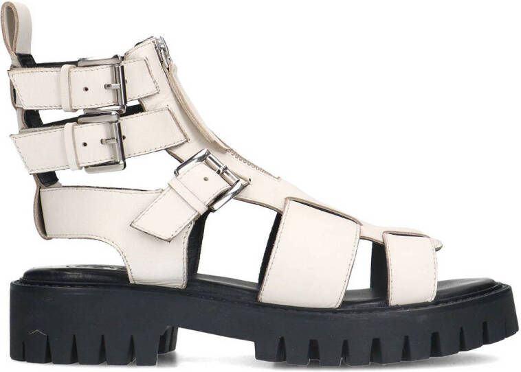 Sacha Dames Witte leren chunky sandalen