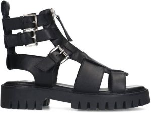 Sacha Dames Zwarte leren chunky sandalen