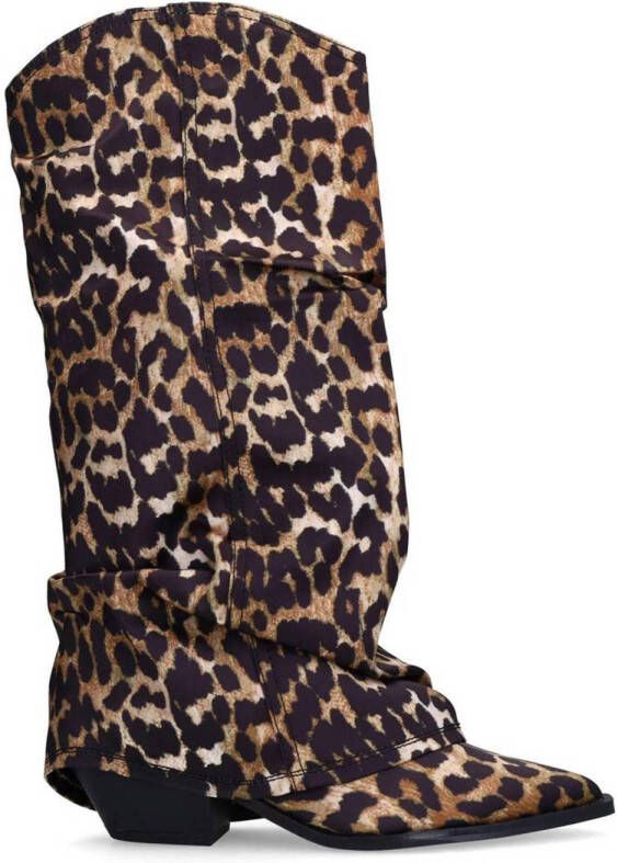 Sacha cowboylaarzen met flap en panterprint cognac zwart