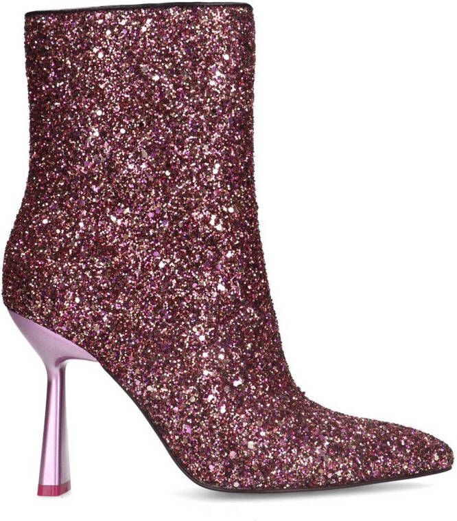 Sacha Dames Roze glitter enkellaarsjes met trechterhak