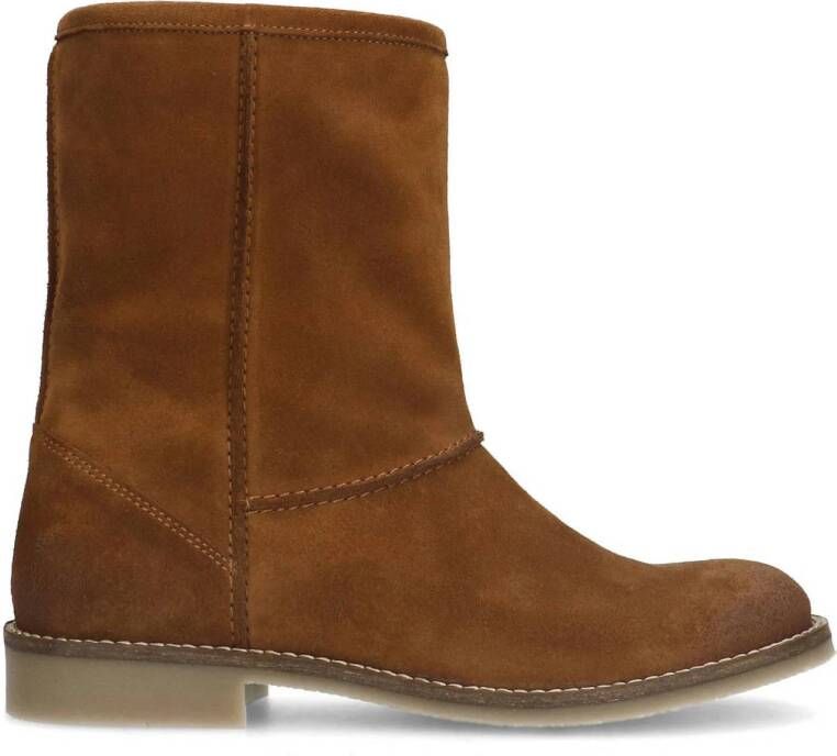 Sacha gevoerde suède enkelboots cognac