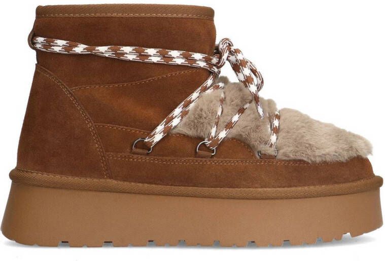 Sacha Dames Bruine suède enkelboots met wol