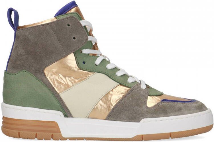 Sacha Dames Halfhoge groene sneakers met metallic en paarse details