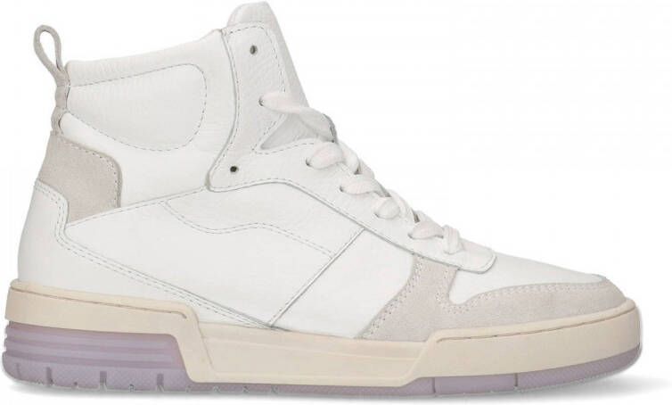Sacha Dames Halfhoge witte leren sneakers met lila zool
