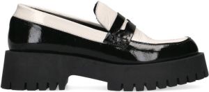 Sacha Dames Zwarte plateau loafers met witte details