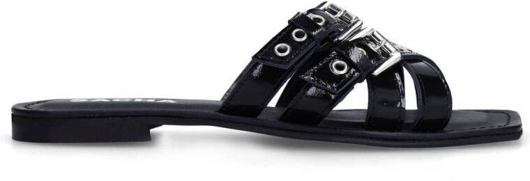 Sacha Dames Zwarte leren buckle slippers