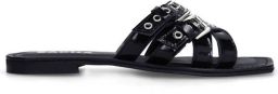 Sacha Dames Zwarte leren buckle slippers