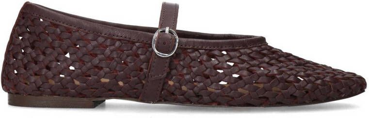 Sacha Dames Bruine leren gevlochten ballerina's