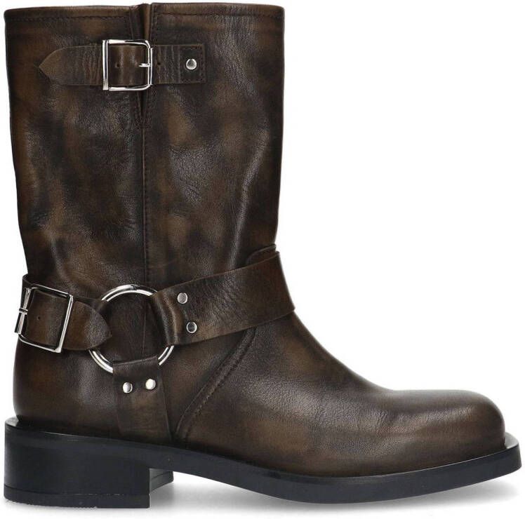 Sacha Dames Greywashed buckle biker enkelboots