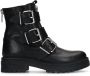 Sacha Dames Zwarte biker boots met zilverkleurige gespen - Thumbnail 1