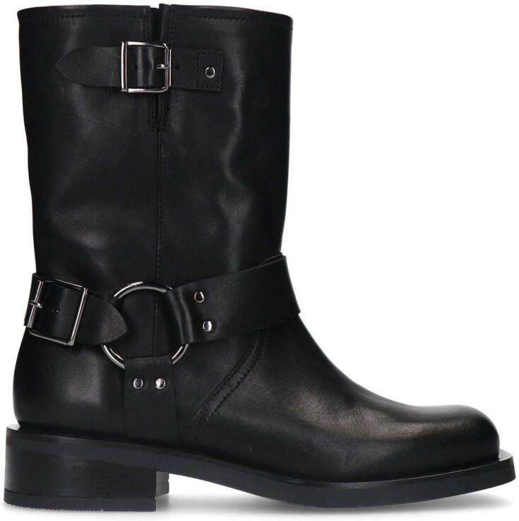 Sacha Dames Zwarte buckle biker enkelboots