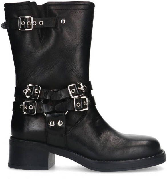 Sacha Dames PRE-ORDER Zwarte buckle biker enkelboots