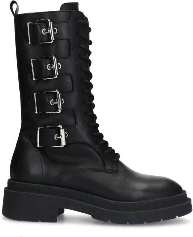 Sacha leren bikerboots zwart