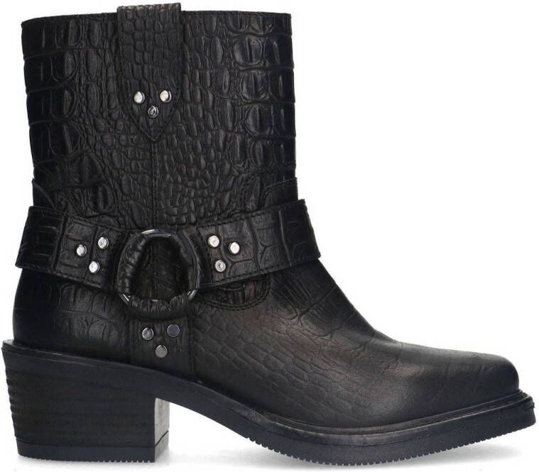 Sacha Dames Zwarte leren croco biker boots