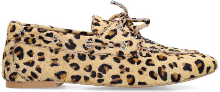 Sacha leren bootschoenen met panterprint beige zwart