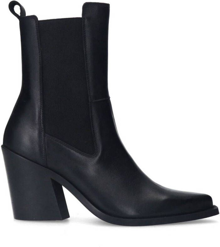 Sacha Dames Zwarte leren chelsea boots met hak