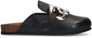 Sacha Dames Zwarte leren slip ons met chain