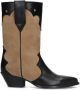 Sacha Dames Beige leren cowboylaarzen met zwarte details - Thumbnail 1