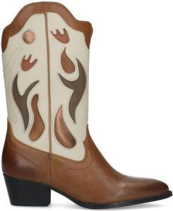 Sacha Dames Cognac leren cowboylaarzen met off white details