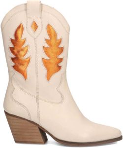 Sacha Dames Off white cowboy enkellaarsjes met metallic oranje details