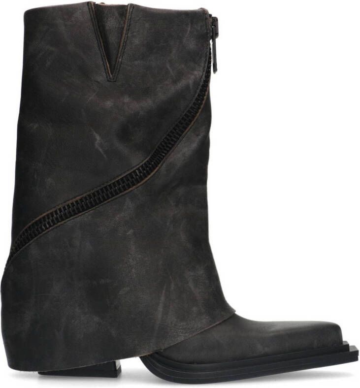 Sacha Dames Greywashed leren western enkellaarsjes met flap