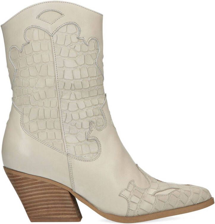 Sacha Dames Off white leren cowboylaarsjes met croco detail