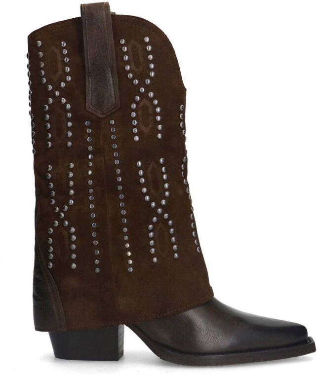 Sacha Dames Bruine suède western laarsjes met studs