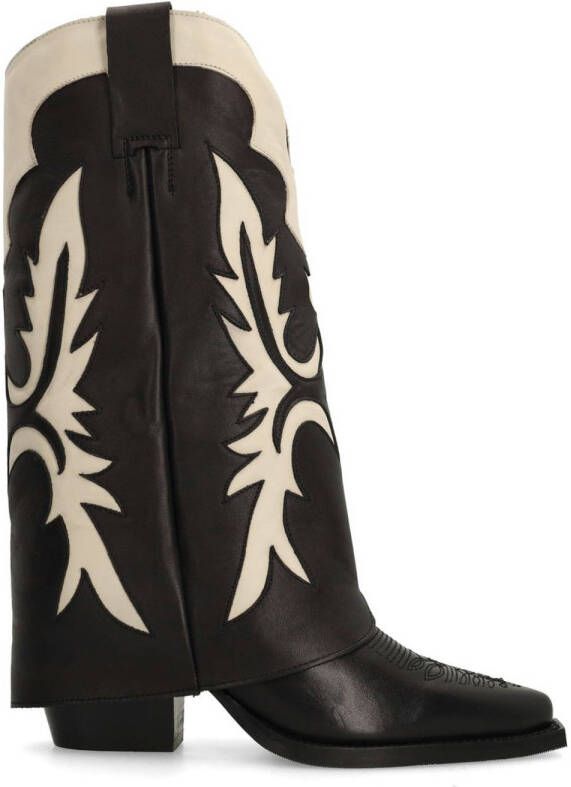 Sacha Dames Zwarte leren cowboylaarzen met flap