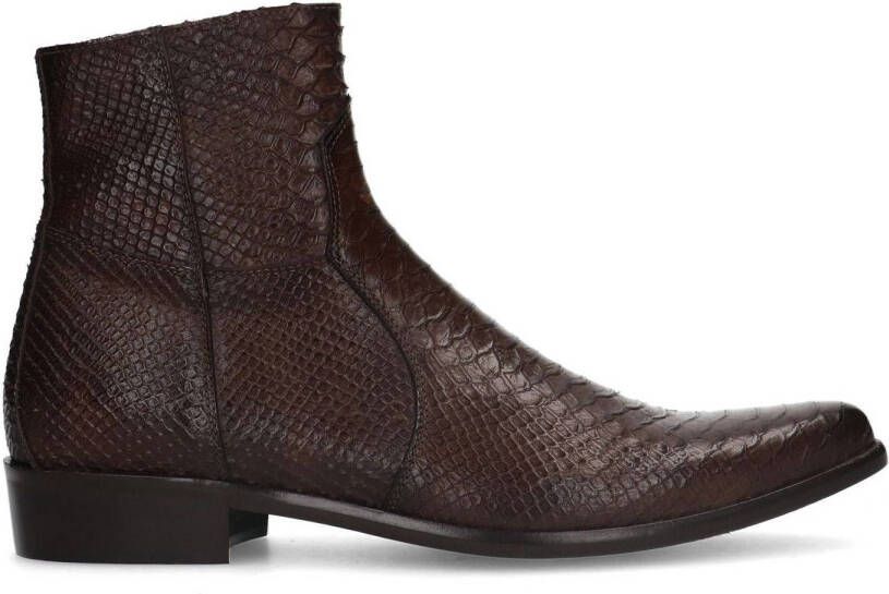 Sacha Heren Donkerbruine leren western boots met snakeskin