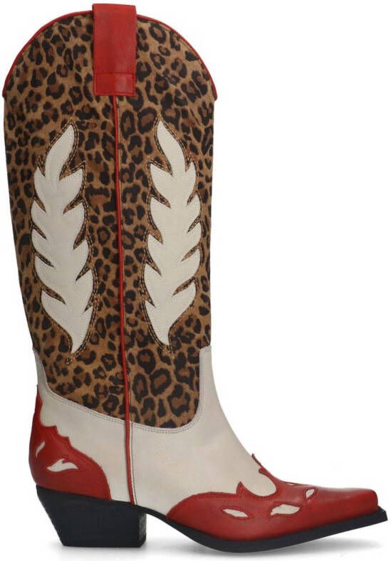 Sacha Dames Leopard cowboylaarzen met rode details