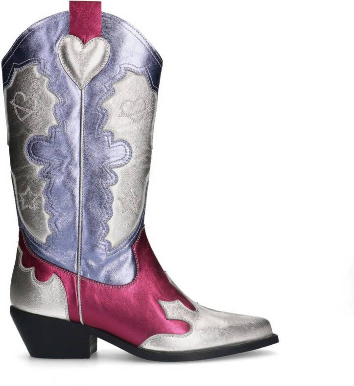 Sacha Dames Zilveren leren metallic cowboylaarzen