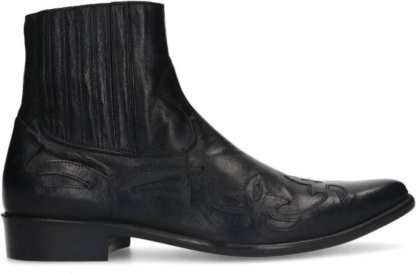 Sacha Heren Zwarte leren western boots met sierstiksels