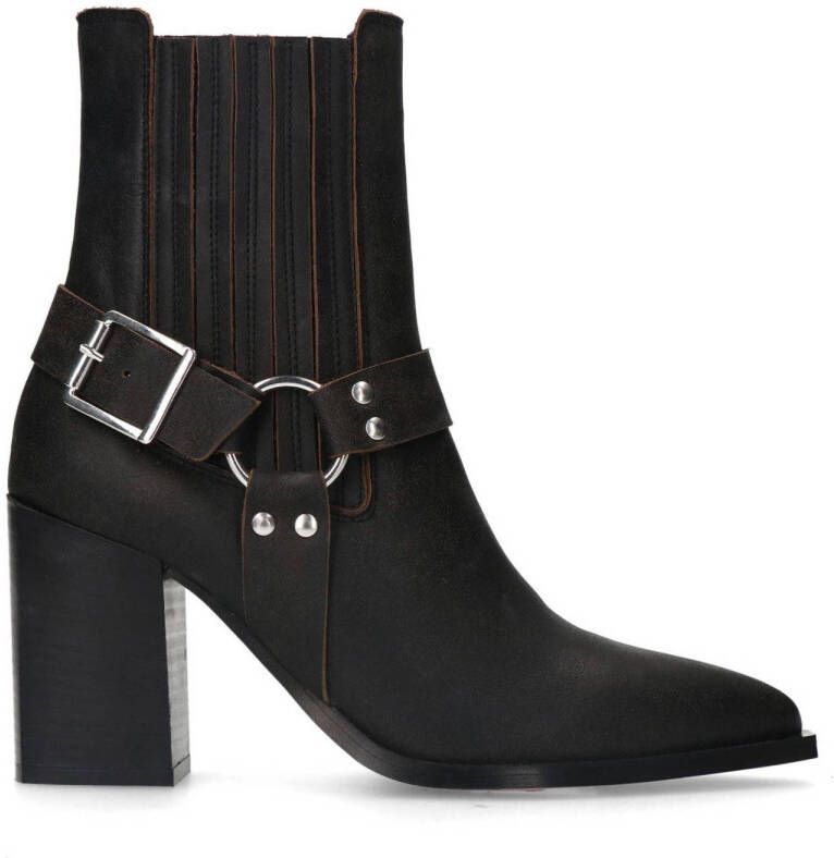 Sacha Dames Zwarte leren western laarsjes met buckle