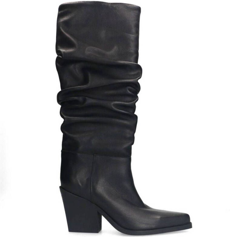 Sacha Dames Zwarte hoge leren laarzen met blokhak