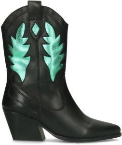 Sacha Dames Zwarte cowboy enkellaarsjes met metallic groene details