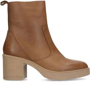 Sacha Dames Camel leren enkellaarsjes met hak