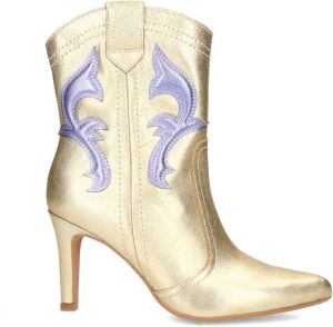 Sacha Dames Goudkleurige western enkellaarsjes met naaldhak