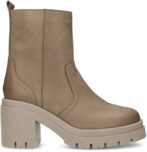 Sacha Dames Taupe enkelboots met plateau hak