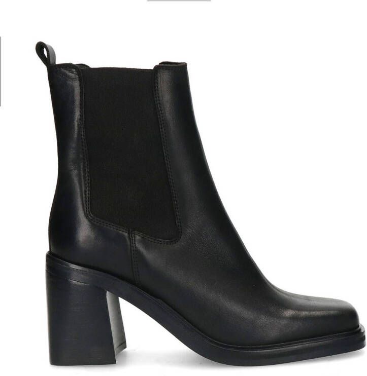 Sacha Dames Zwarte leren Chelsea boots met blokhak