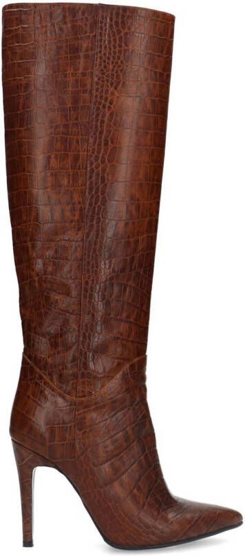 Sacha leren laarzen met crocoprint cognac