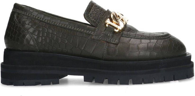 Sacha leren loafers met crocoprint groen