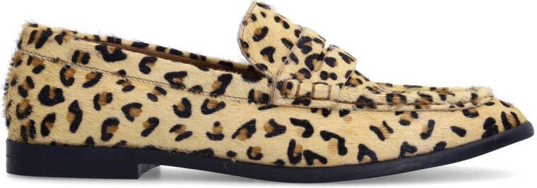 Sacha leren loafers met panterprint beige zwart