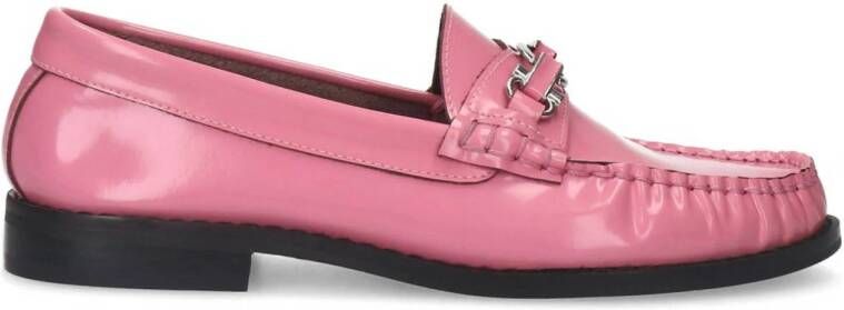 Sacha Dames Roze leren loafers met zilverkleurige chain