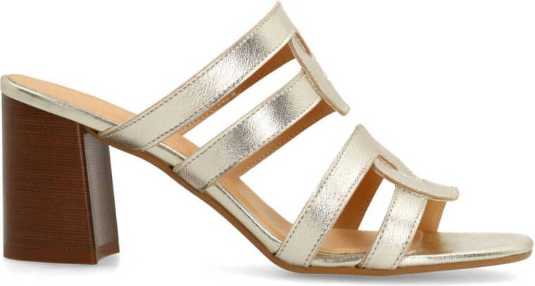 Sacha Dames Goudkleurige leren muiltjes met hak